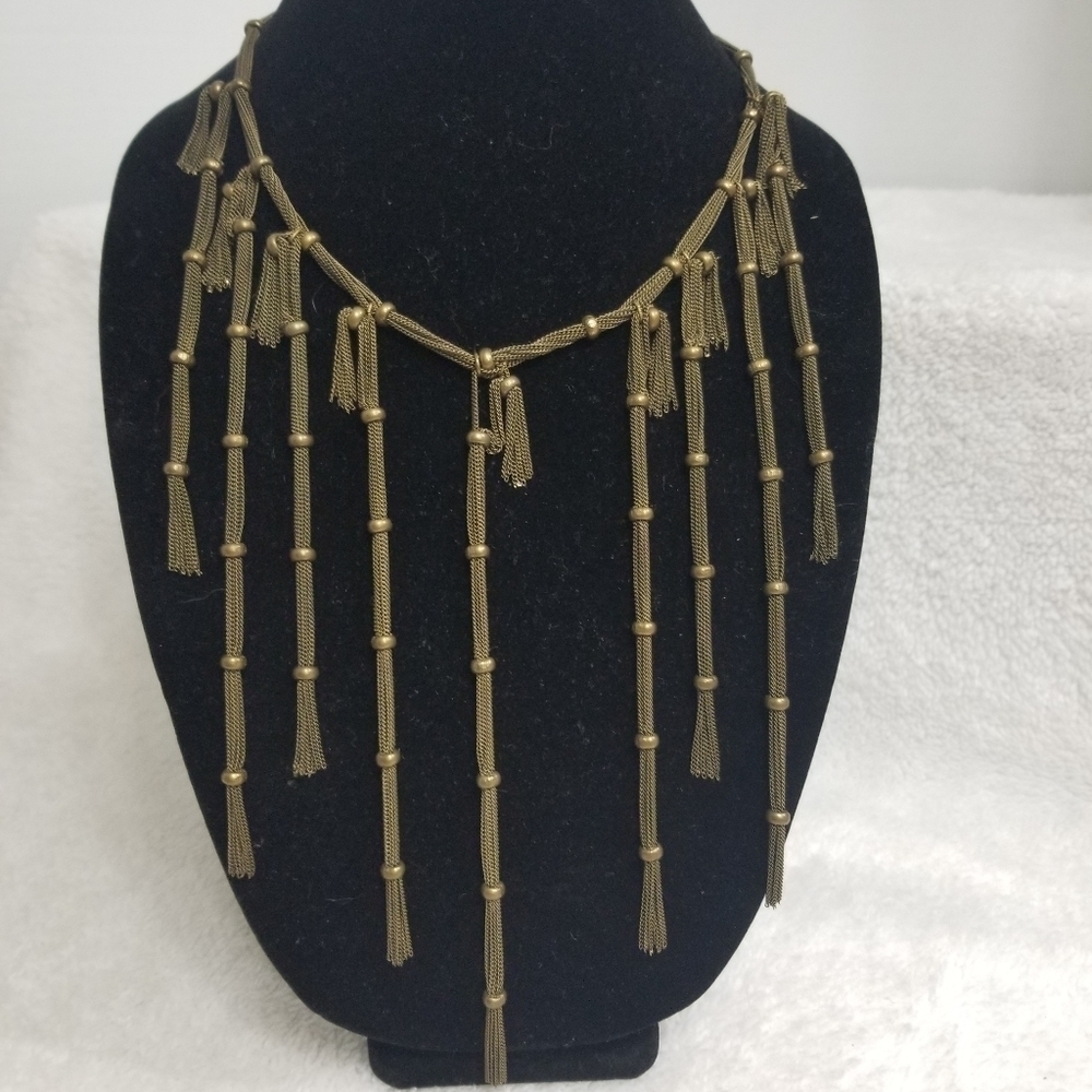 Adia Kibur Brass Choker Bib Tassel  Necklace